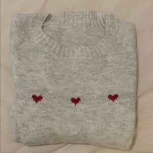 Women's Gray Sweater with Red Heart Accents